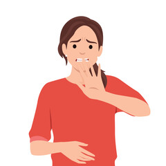 Anxious Woman Making Stop Gesture. Flat vector illustration isolated on white background