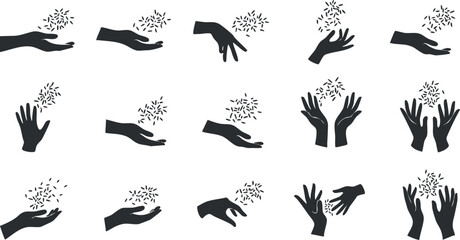 A collection of diverse hand gestures and silhouettes in black and white vector style, ideal for community and support themes
