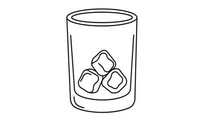 Minimalist glass with ice cubes hand drawn illustration simple and clean line art style perfect for cocktail menus and bar designs silhouette