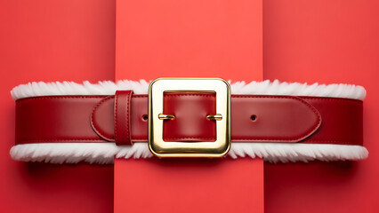 Festive red belt with golden buckle and white fur