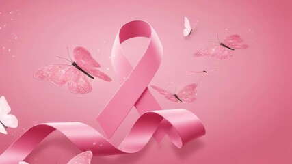 Pink ribbon and butterflies symbolizing breast cancer awareness and hopeful transformation