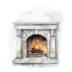 An Elegant fireplace painting design collection, Hand-painted watercolor style, vectorized, vector set available in EPS, Simple design, EPS format set