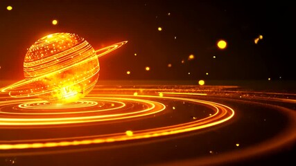 Futuristic Digital Rendering of a Glowing Planet with Orbital Rings in Space - Powered by Adobe
