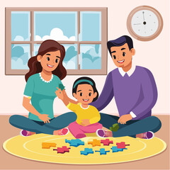 happy family with children playing