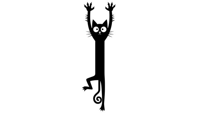 Funny black cat silhouette cartoon vector illustration isolated on white background