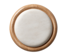 Wooden frame with white center round shape isolated on white background perfect for product mockups and design elements