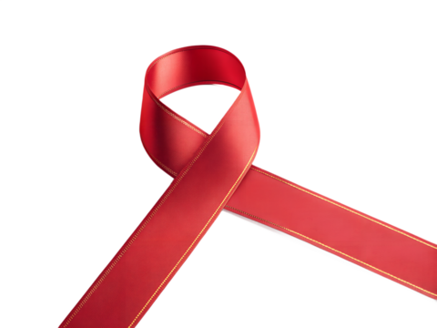 Elegant Red Ribbon with Gold Trim on Black Background