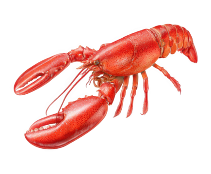 Illustration of a cooked red lobster detailed seafood drawing isolated on white background