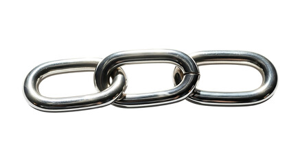 Obraz premium Three interconnected metallic silver oval chain links, a polished surface, cutout, PNG isolated on white or transparent background