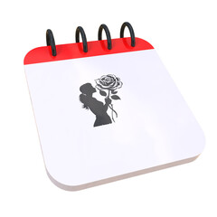 14 February calendar ,png,3d illustration icon with red heart isolated on transparent background, Valentine's day, favorite day, birthday date concept,a woman holding a rose on a calendar page