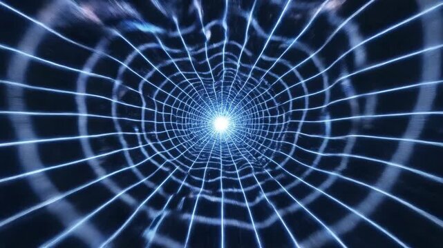 Seamlessly looping digital space with an infinite grid structure warping and distorting through a futuristic tunnel of light and movement future, abstract animation, animated texture
