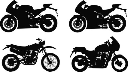 Obraz premium Four Different Motorcycle Silhouettes On White Background motorbike sport bike