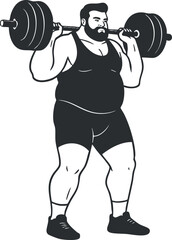 Obraz premium A muscular man lifting a barbell in black and white outline vector style, ideal for fitness and gym-related designs