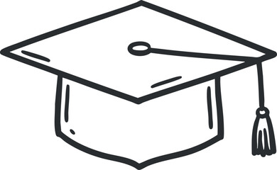 A graduation cap with tassel in simple black outline vector style, ideal for educational branding and announcements