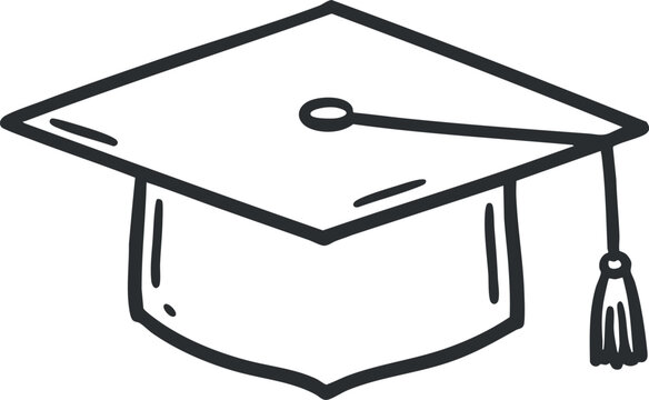 A graduation cap with tassel in simple black outline vector style, ideal for educational branding and announcements