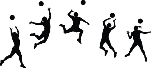 Collection of diverse male and female runners in various dynamic action poses, illustrating fitness, active lifestyle, competitive sports training, and healthy outdoor exercise