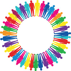 Obraz premium WebColorful Silhouettes of Diverse People Holding Hands in a Circular Frame, Representing Global Unity, Community, Social Networking, and Teamwork Concept