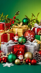 Vibrant holiday season with an abundance of festive presents and ornaments