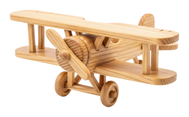Wooden toy airplane model home decorative item rustic style isolated on transparent background