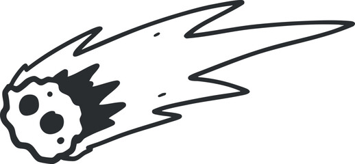Fototapeta premium A cartoon-style comet with a fiery tail in black and white outline vector style, suitable for space-themed designs and illustrations