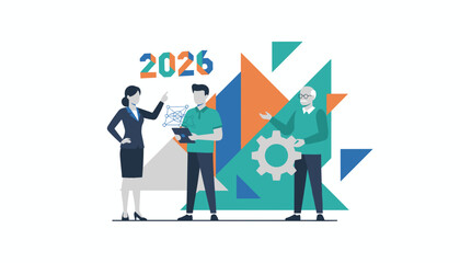 Business strategy meeting 2026 Team analyzes technology and innovation for future growth