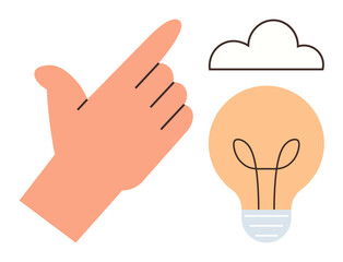 Hand snapping fingers with lightbulb and cloud, symbolizing creativity, innovation, and brainstorming. Ideal for inspiration, idea generation, productivity, problem-solving, motivation creativity