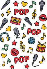 pop music doodle icons seamless pattern