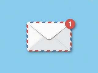 Envelope with red and blue borders displays a one notification on a light blue background