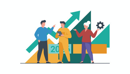 Business team collaborating on financial growth strategy for 2025 charting success