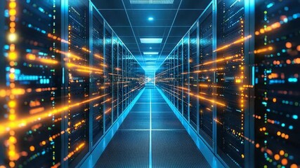 futuristic, data center room , digital information video - Powered by Adobe