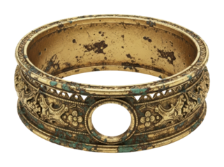 Ancient decorative gold bracelet museum exhibit artifacts historical isolated on transparent background