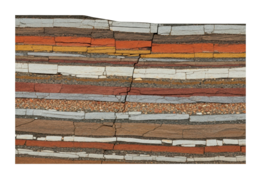 Geological layers revealed earth surface natural environment isolated on transparent background
