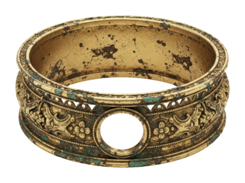 Ancient decorative gold bracelet museum exhibit artifacts historical isolated on transparent background