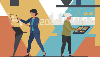 Professionals interacting with future technology and data displays