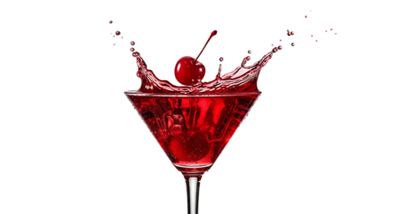 Stunning cocktail splashing with a ripe cherry garnish