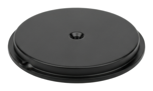 Of a black round base plate for camera gear setup isolated on transparent background