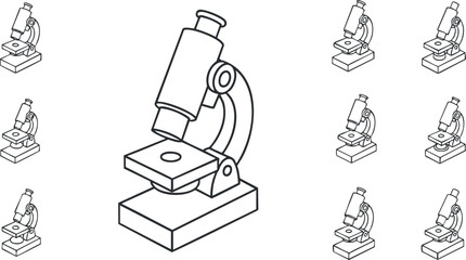 A set of outline style microscopes in a flat vector illustration, suitable for educational materials and scientific resources