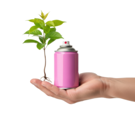 Eco-friendly spraying green ideas urban nature concept isolated on transparent background