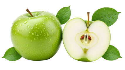 Fresh green apple and half, healthy food concept