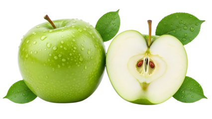 Fresh green apple and half, healthy food concept