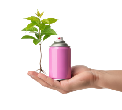 Eco-friendly spraying green ideas urban nature concept isolated on transparent background