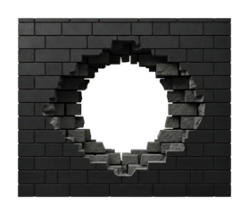 Breaking through wall damage urban dark theme isolated on transparent background