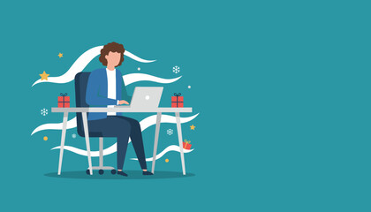 A professional works on a laptop during the festive holiday season