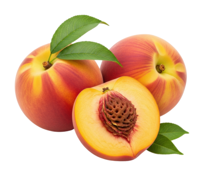 Juicy peaches ready for harvest orchard food nature isolated on transparent background