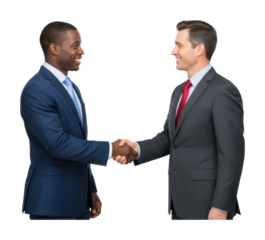 Business meeting handshake between two professionals in office isolated on transparent background