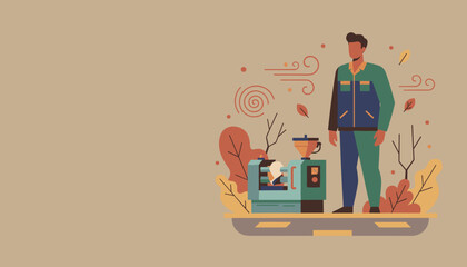 Professional factory worker operating industrial machinery Manufacturing and production concept