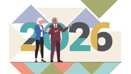 Business professionals discussing strategy for 2026 Financial planning and future success projection