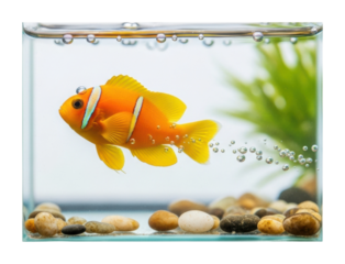 Swimming action colorful fish aquarium bright environment isolated on transparent background