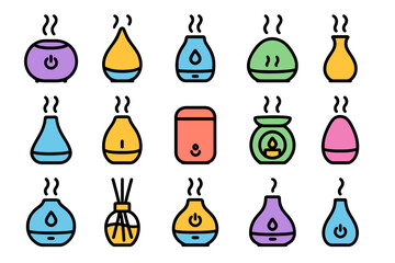 Fototapeta premium Colorful aromatherapy diffusers collection with various designs and shapes