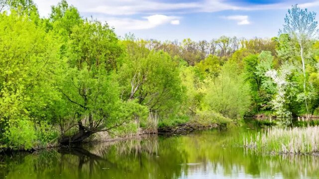Grass swamp reed growing on shore reservoir in countryside to colored background